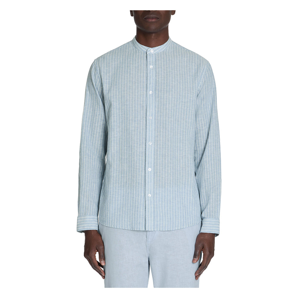 Regular Striped Linen And Cotton Shirt - Blue
