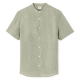 Regular-Fit 100% Linen Mandarin Collar Shirt - Sage Green