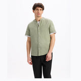 Regular-Fit 100% Linen Mandarin Collar Shirt - Sage Green