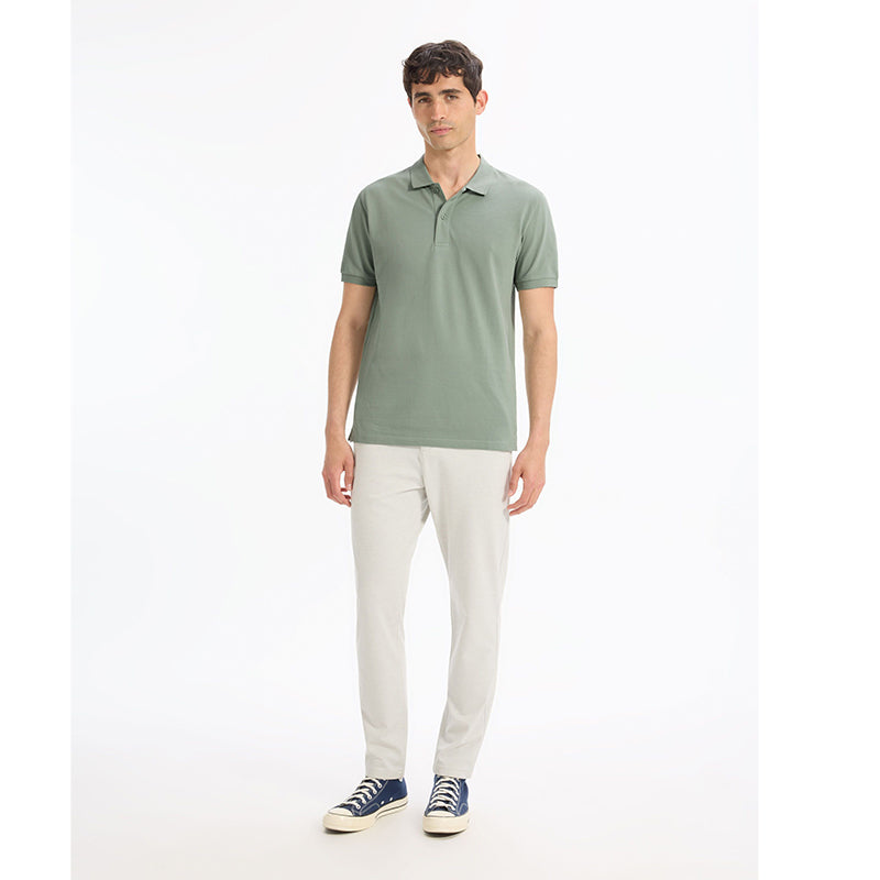 Straight Pique Polo Shirt 100% Cotton - Gray Green