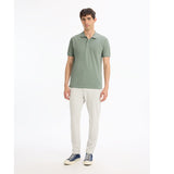 Straight Pique Polo Shirt 100% Cotton - Gray Green