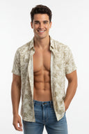 Palm Print Shirt 100% Viscose - Beige