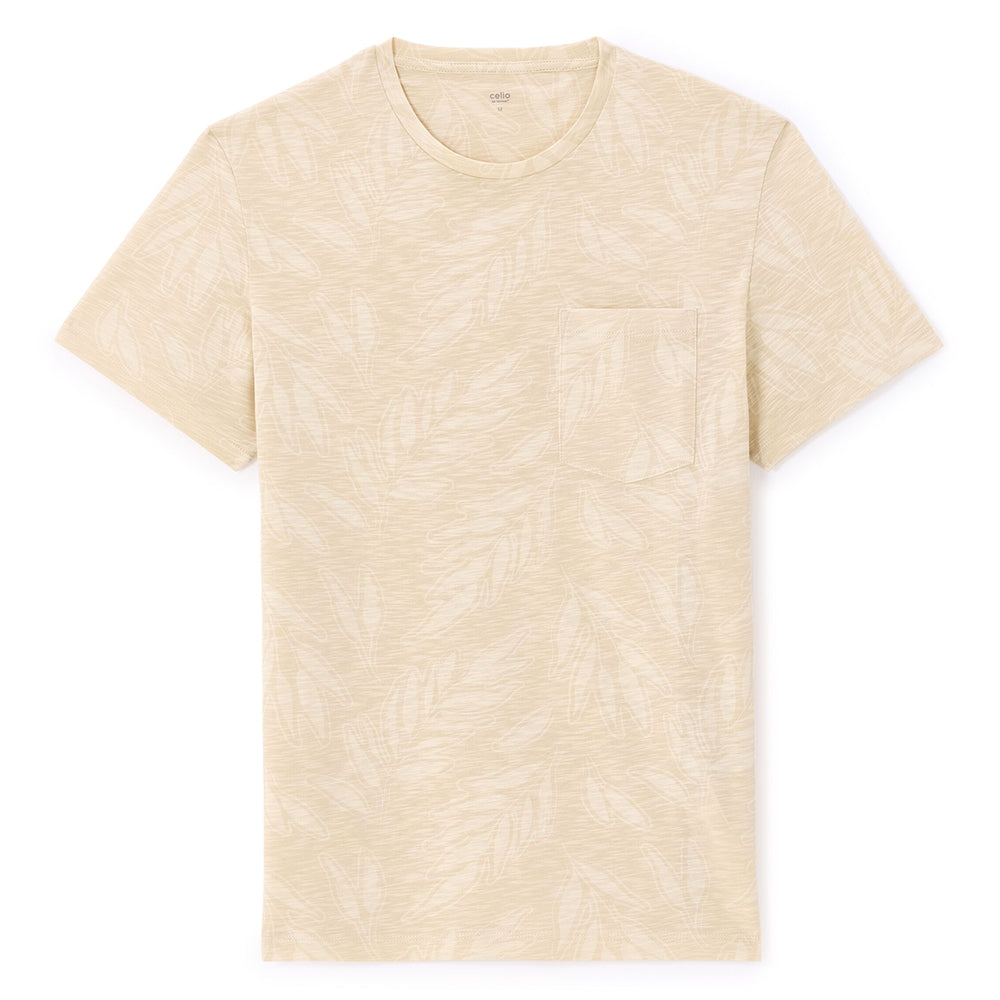 Straight Round Neck T-Shirt 100% Cotton - Beige