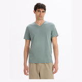 100% Cotton Straight V-Neck T-Shirt - Grey-Green