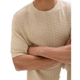 Boxy Round Neck Openwork Knit T-Shirt