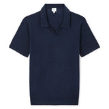 Slim-Fit 100% Cotton Knit Polo Shirt - Navy
