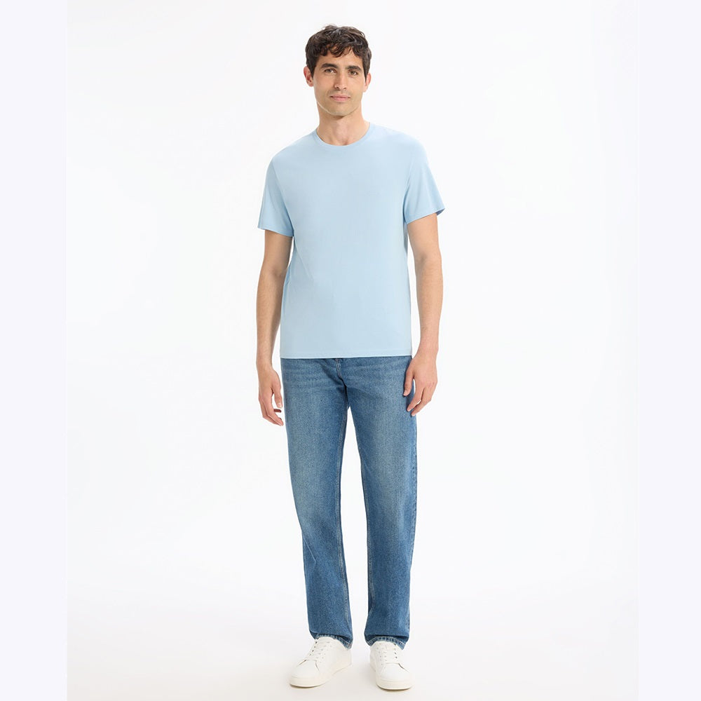 Straight Round Neck T-Shirt 100% Cotton - Light Blue