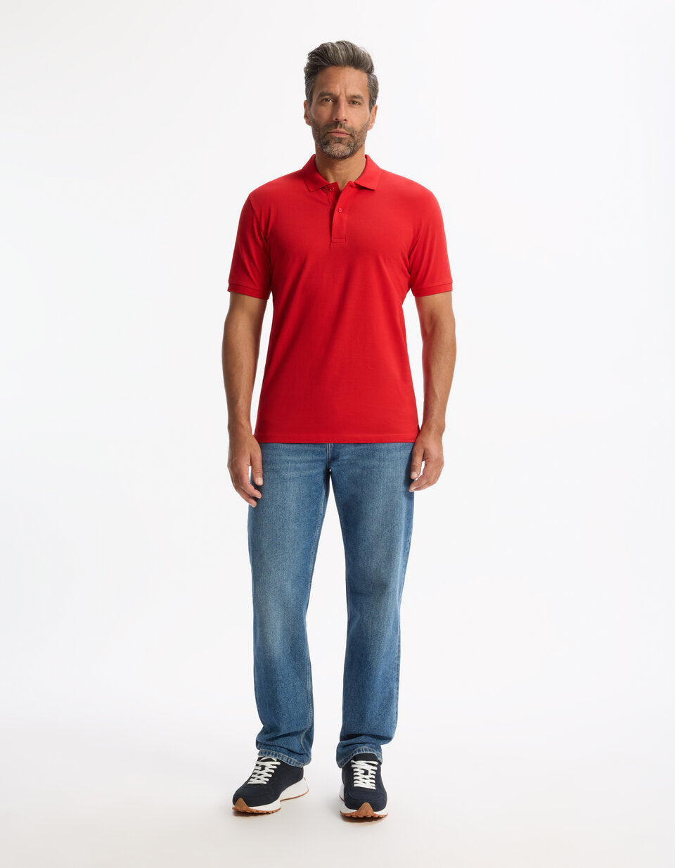 Regular 100% cotton pique polo shirt - red