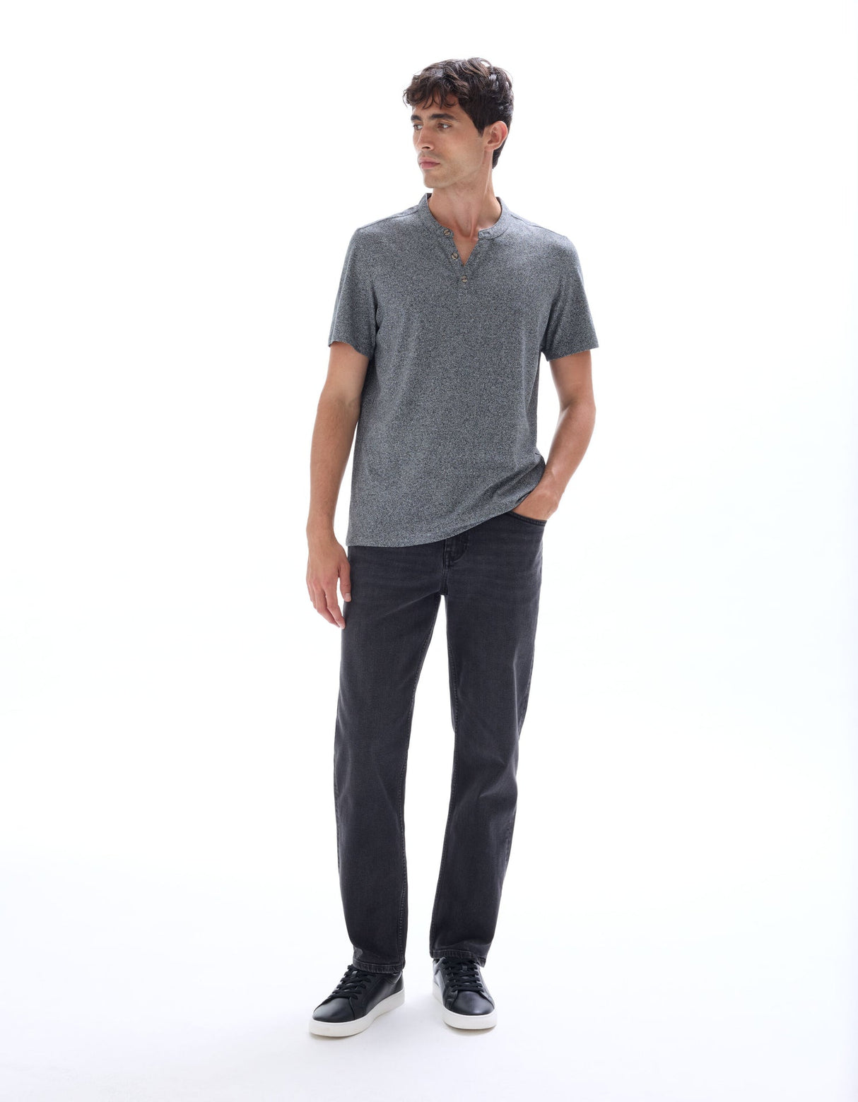 Regular Tunisian-Collar Blended T-Shirt