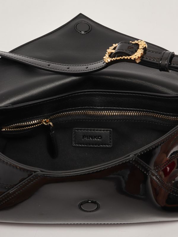 PINKO Classic patent leather and rhinestones  Shoulder Black PB72