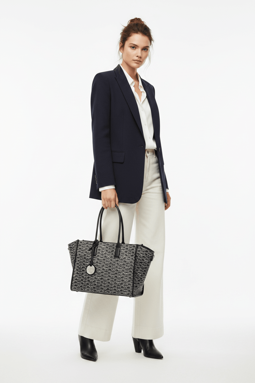 EMPORIO ARMANI Medium shopper bag with all-over monogram print EAB23 - Runner