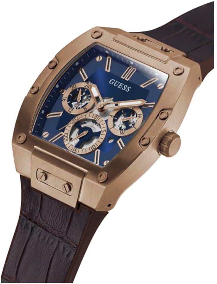 GUESS Men's Trend Multifunction 43mm Watch with Blue Diamond Dial & Brown Leather Strap GGM9 - Runner