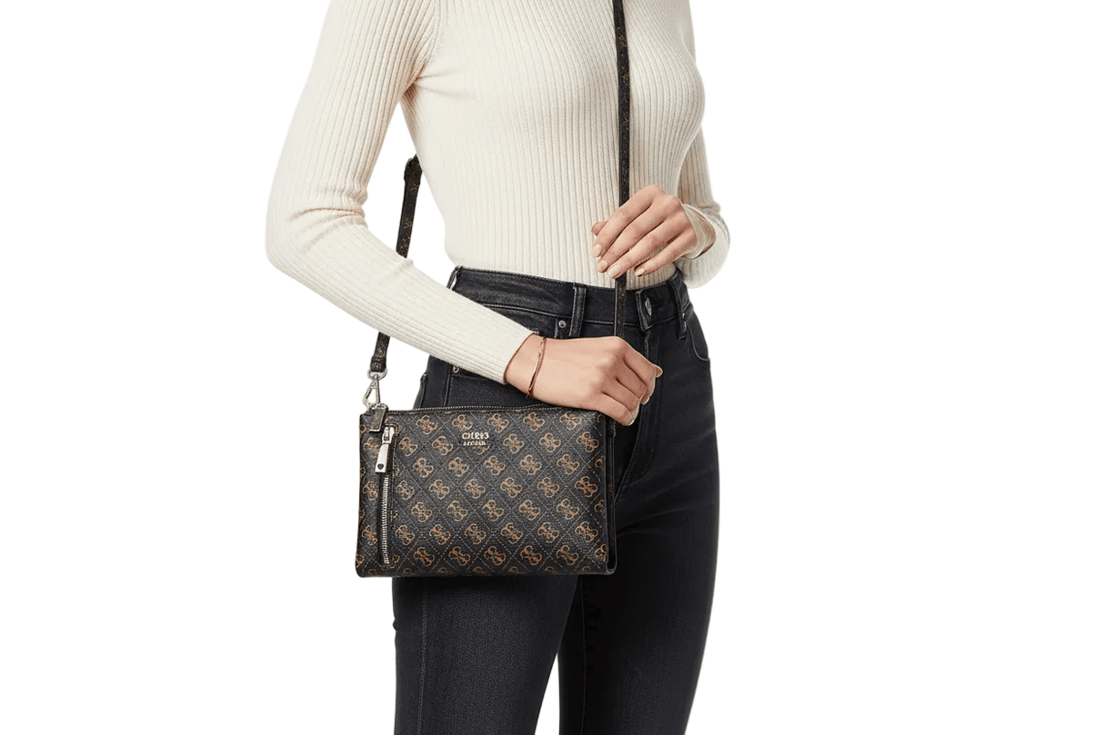 Guess Naya Grain Double PVC Crossbody with Front Zip Pocket WAMAN GB388 - Runner