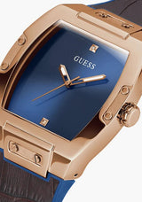 Guess Phoenix Men's Watch with Blue Dial and Brown Leather Strap - GW0386G2 GGM7 - Runner
