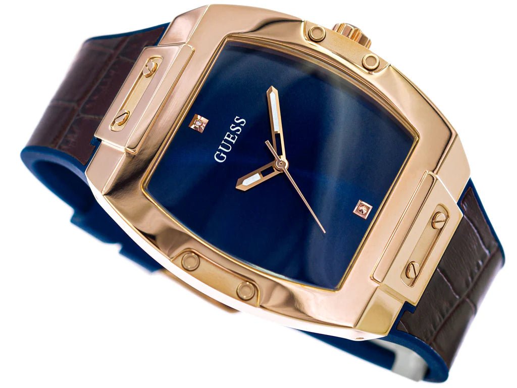 Guess Phoenix Men's Watch with Blue Dial and Brown Leather Strap - GW0386G2 GGM7 - Runner