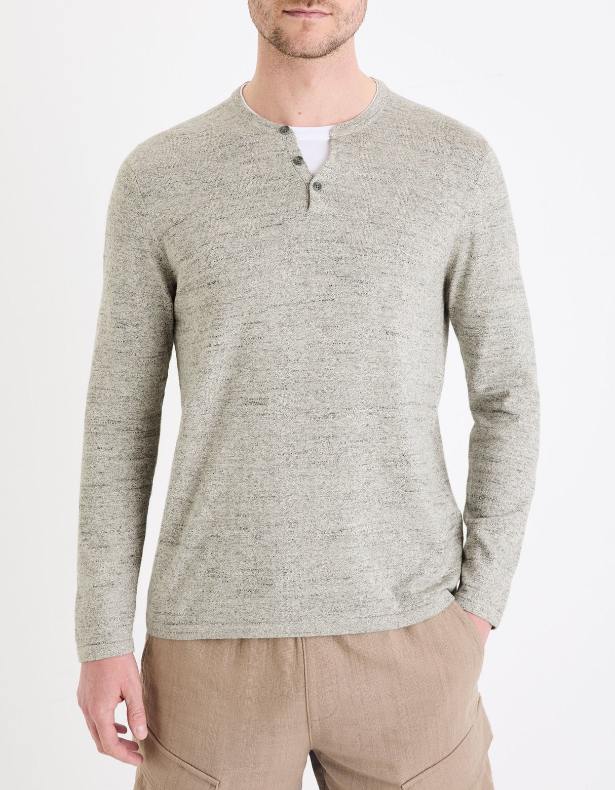 Henley Collar Mixed Sweater - Runner