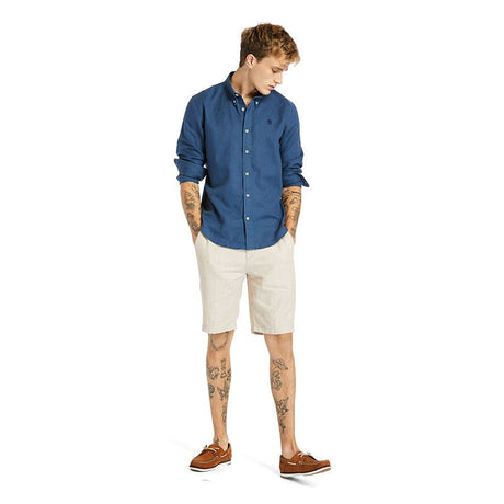 LOVELL LAKE Cotton/Linen Long Sleeve Shirt Dark Denim - Runner