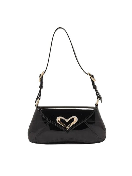 PINKO Classic patent leather and rhinestones Shoulder Black PB72 - Runner