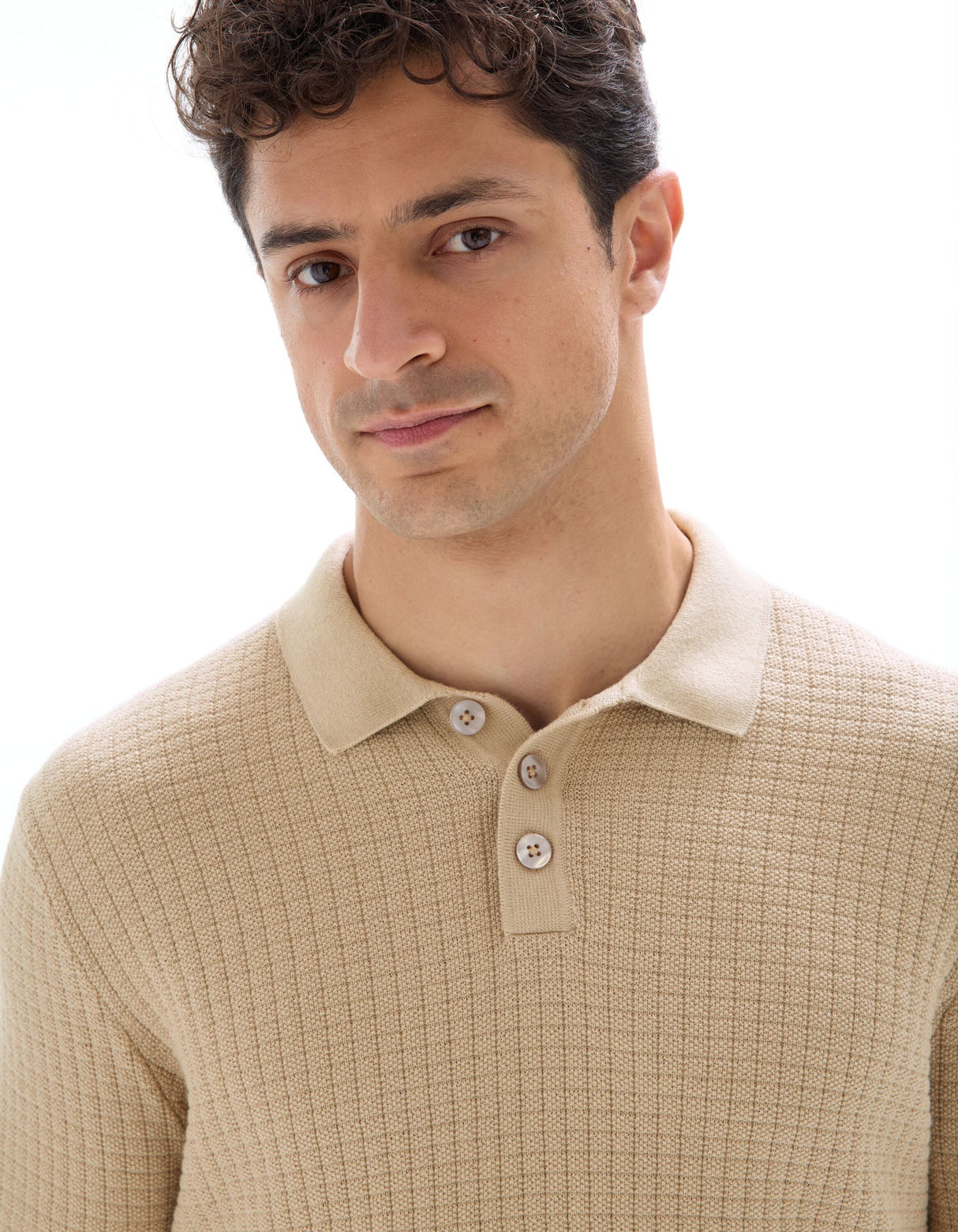 Polo Collar Sweater With Fancy Knit - Runner