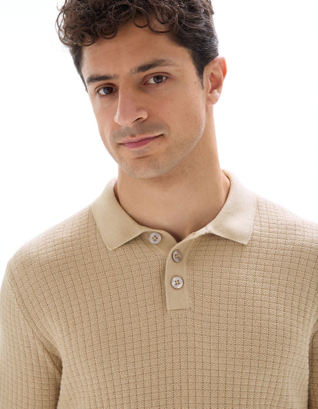 Polo Collar Sweater With Fancy Knit - Runner