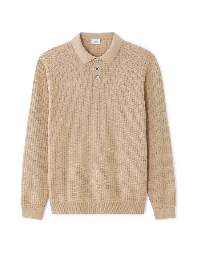 Polo Collar Sweater With Fancy Knit - Runner