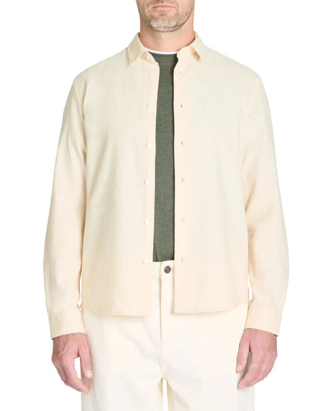 Regular - Fit 100% Cotton Chambray Shirt - Beige - Runner