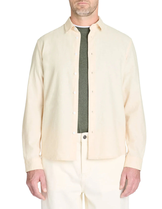 Regular - Fit 100% Cotton Chambray Shirt - Beige - Runner