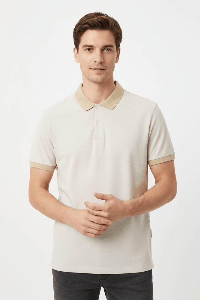 Regular Polo Shirt 100% Cotton - Beige - Runner