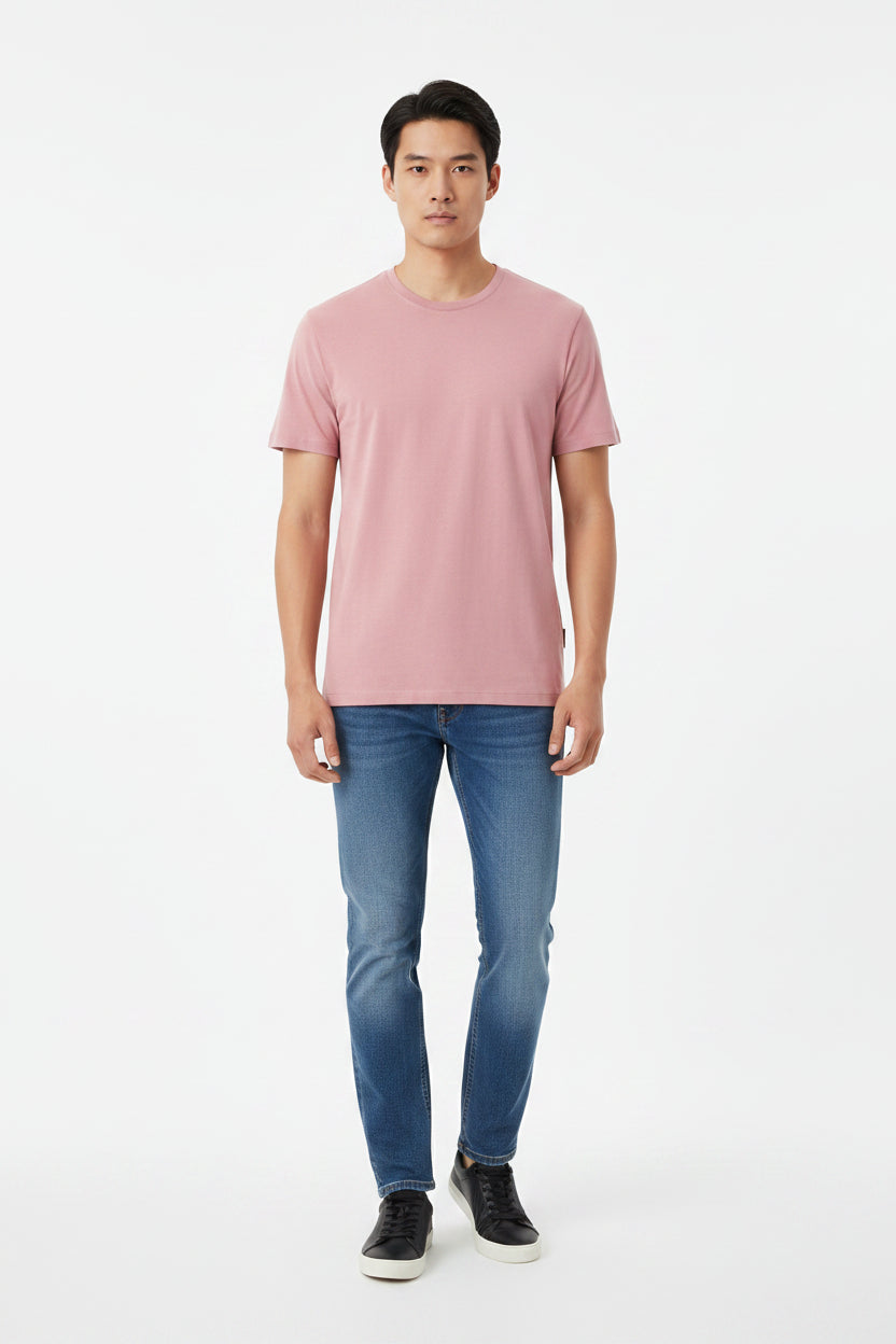 Regular round neck T-shirt 100% cotton - Dusty pink - Runner
