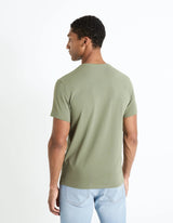 Round - Neck Stretch Cotton T-Shirt - Khaki - Runner
