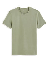 Round - Neck Stretch Cotton T-Shirt - Khaki - Runner