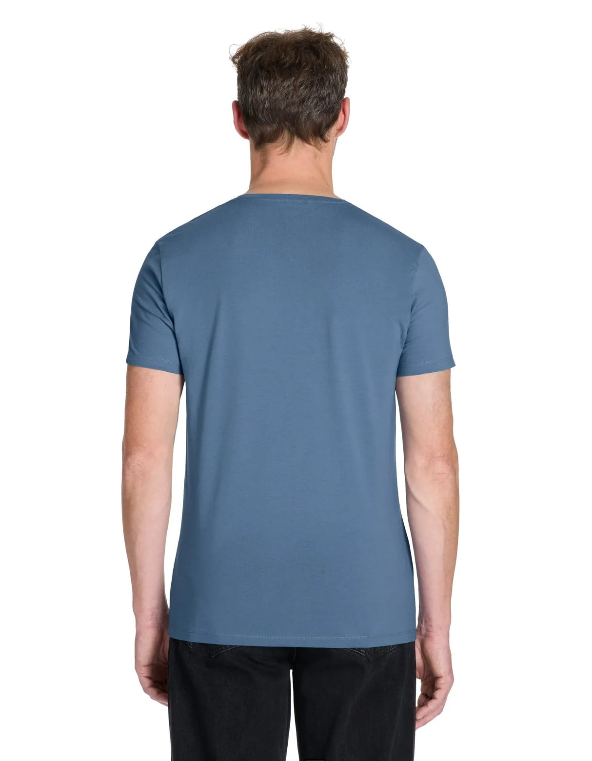 Slim Round - Neck T-Shirt In Stretch Cotton - Blue - Runner