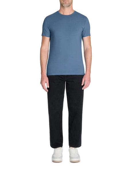 Slim Round - Neck T-Shirt In Stretch Cotton - Blue - Runner