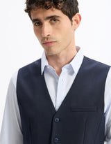 Slim Stretch Suit Vest - Navy - Runner