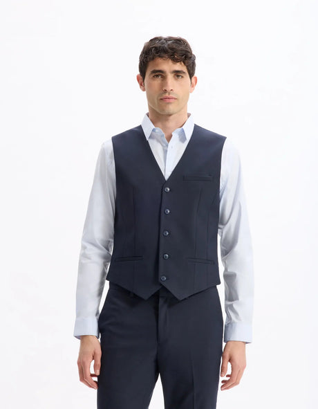 Slim Stretch Suit Vest - Navy - Runner