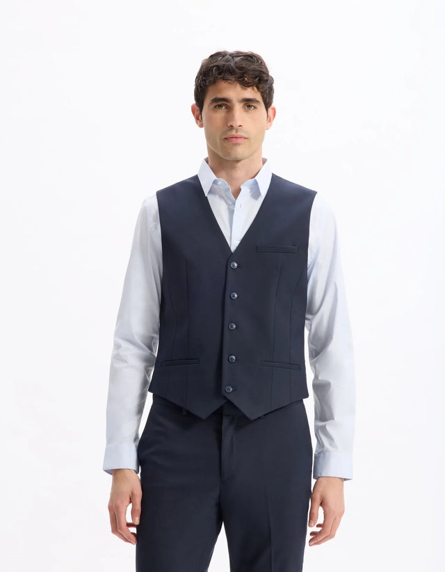 Slim Stretch Suit Vest - Navy - Runner