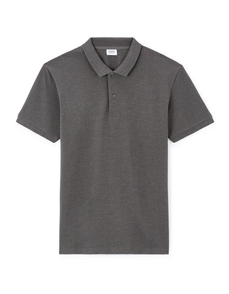 Straight Cotton Blend Polo Shirt - Anthracite - Runner