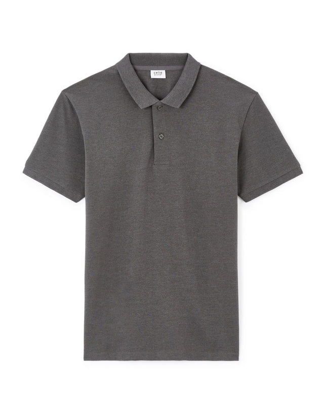 Straight Cotton Blend Polo Shirt - Anthracite - Runner