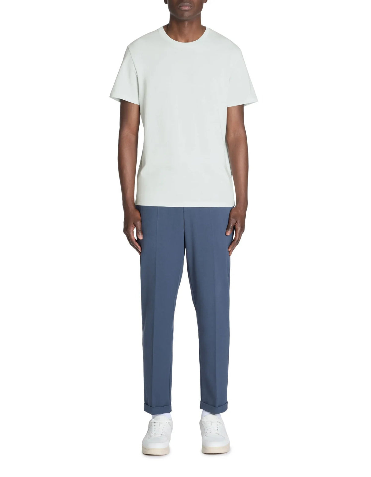 Straight Round Neck T-Shirt 100% Cotton - Light Blue - Runner