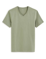 Stretch Cotton V - Neck T-Shirt - Khaki - Runner
