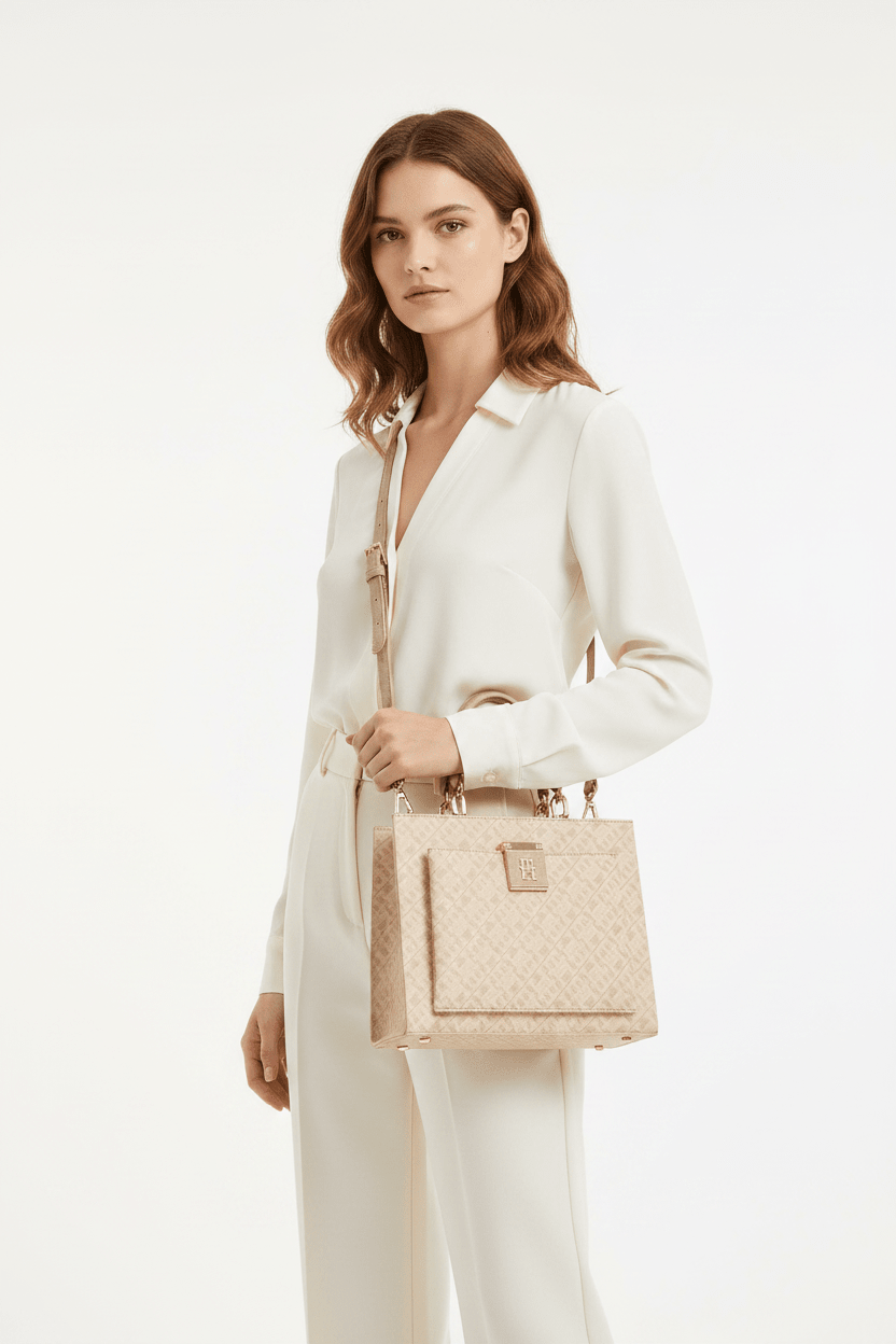 TOMMY HILFIGER Tote bag with label appliqué in beige Handbag TB195 - Runner